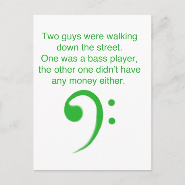 Bass player joke postcard (Front)