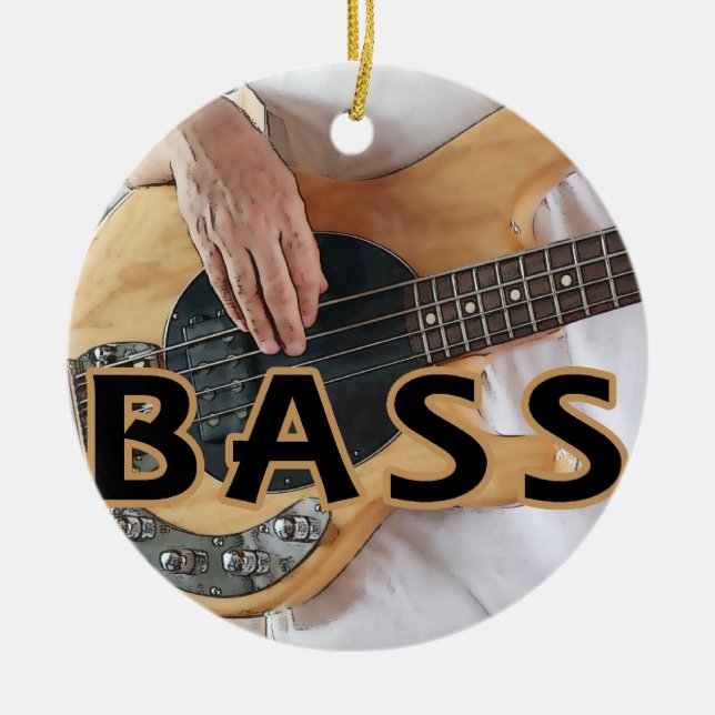 bass player text four string bass hands ceramic tree decoration (Front)
