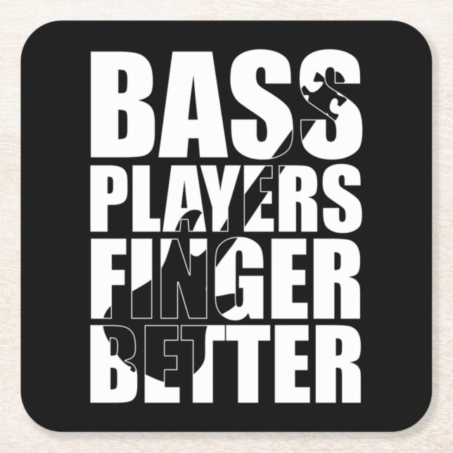 Bass players fingers better square paper coaster (Front)