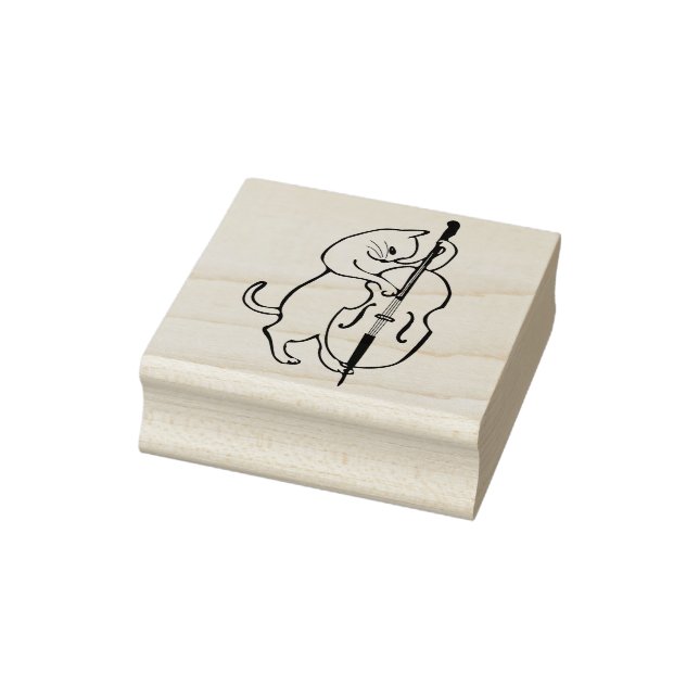 bass playing cat art stamp (Stamp)