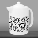 Bass Treble Clef Hearts Black & White Music Teapot<br><div class="desc">Features a stylish black and white bass clef and treble clef pattern. For more music themed gifts and decor visit the rest of this shop.</div>