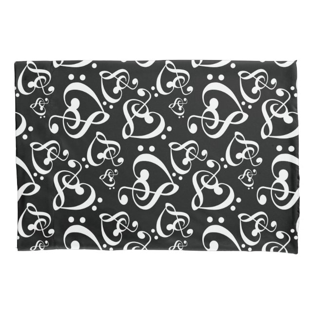 Bass Treble Clef Hearts Music Notes Pattern Pillowcase (Front)