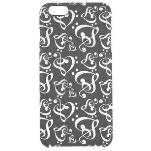 Bass Treble Clef Hearts Music Notes Pattern Clear iPhone 6 Plus Case