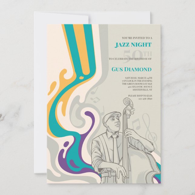 Bass Waves Musical Birthday Invitation (Front)