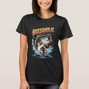 Bassaholic Hooked Bass Fishing Design T-Shirt