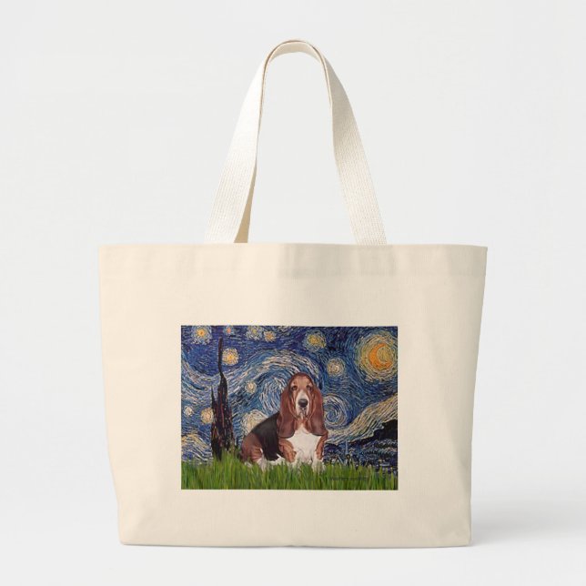 Basset 1 - Starry Night Large Tote Bag (Front)