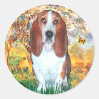 Basset 4 - Spring - Customised Classic Round Sticker