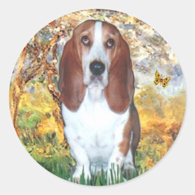 Basset 4 - Spring - Customised Classic Round Sticker (Front)