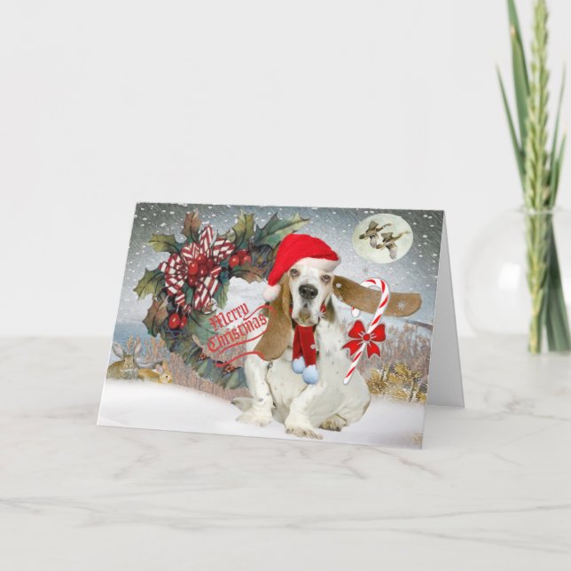 Basset Has The Spirit Of Christmas Holiday Card (Front)