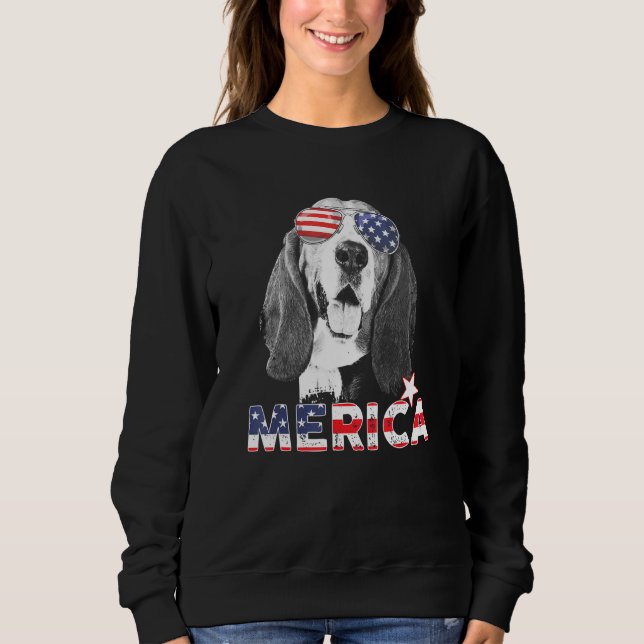 Basset Hound 4th Of July American Sunglass Us Flag Sweatshirt (Front)