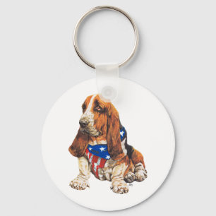 Basset Hound American Patriotic Key Ring