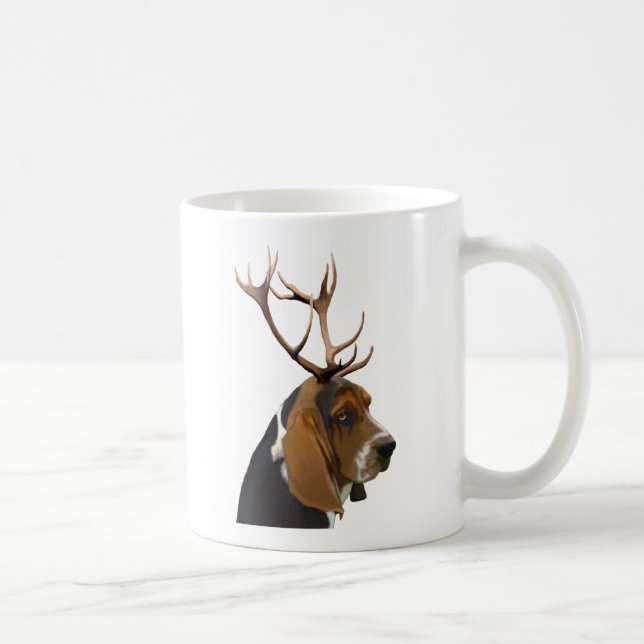 Basset Hound and Antlers Coffee Mug (Right)
