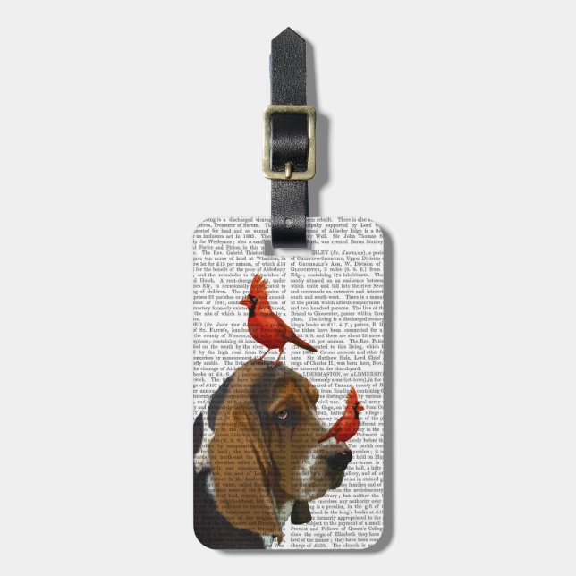 Basset Hound and Birds Luggage Tag (Front Vertical)