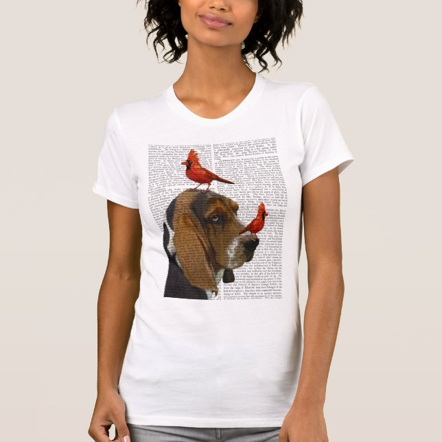 Basset Hound and Birds T-Shirt (Front)