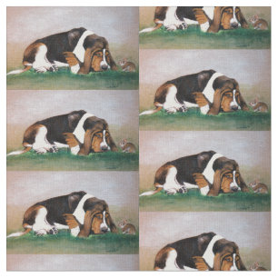 Basset Hound and Bunny Dog Art Fabric