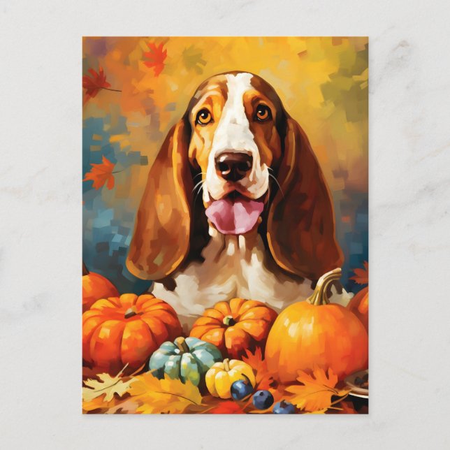 Basset Hound Autumn Thanksgiving  Postcard (Front)