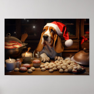 Basset Hound Baking Christmas Cookies Poster