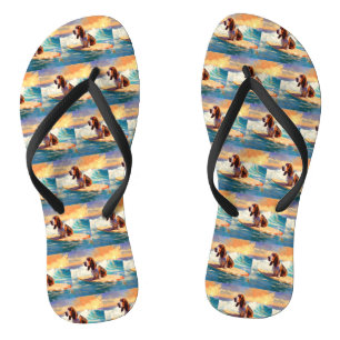 Basset Hound Beach Surfing Painting Jandals
