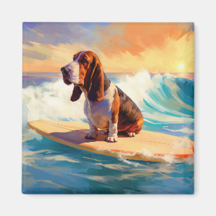 Basset Hound Beach Surfing Painting Magnet