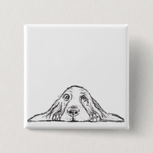 basset hound black white simple puppy dog eyes 15 cm square badge