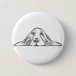 basset hound black white simple puppy dog eyes 6 cm round badge