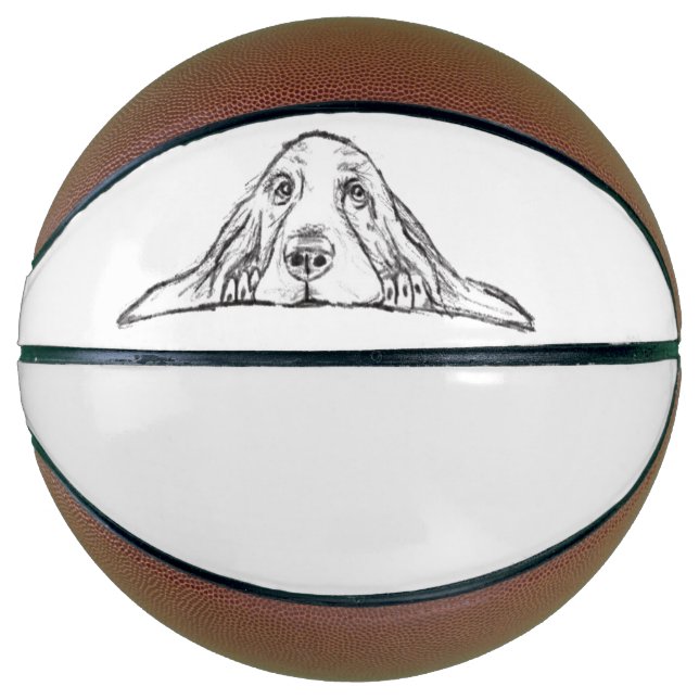 basset hound black white simple puppy dog eyes  basketball (Front)