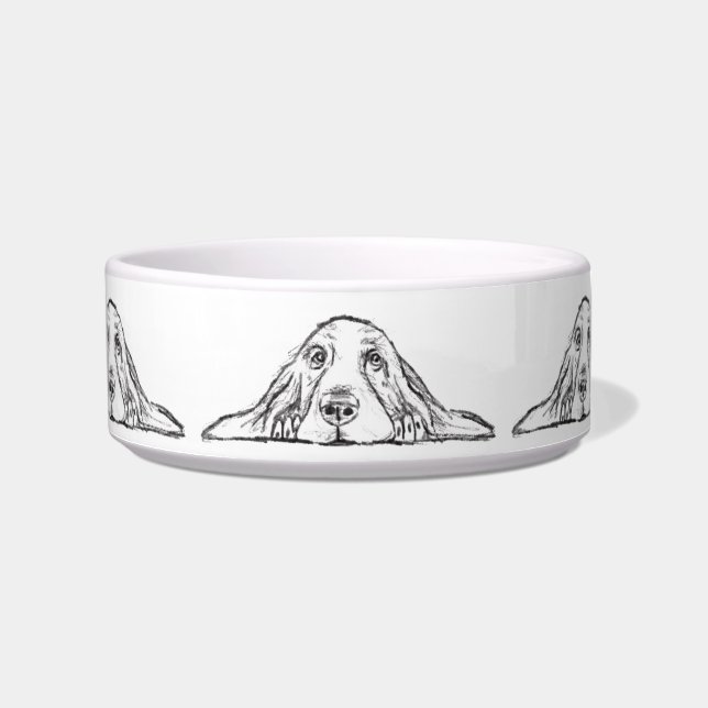 basset hound black white simple puppy dog eyes  bowl (Front)