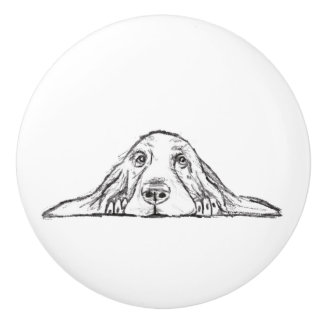 basset hound black white simple puppy dog eyes   ceramic knob
