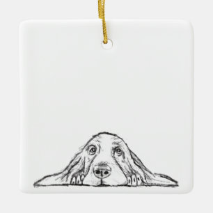 basset hound black white simple puppy dog eyes   ceramic ornament