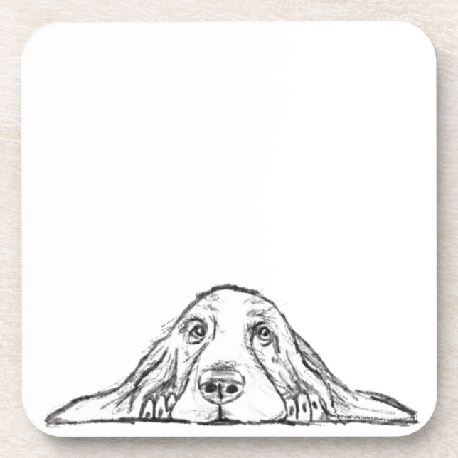 basset hound black white simple puppy dog eyes  coaster (Front)