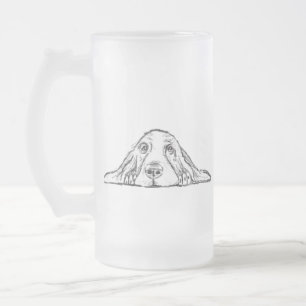 basset hound black white simple puppy dog eyes  frosted glass beer mug