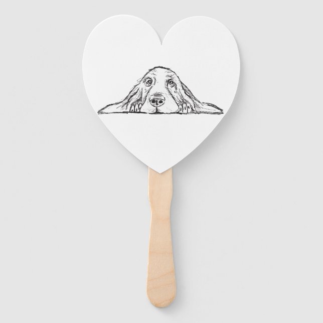 basset hound black white simple puppy dog eyes  hand fan (Front)