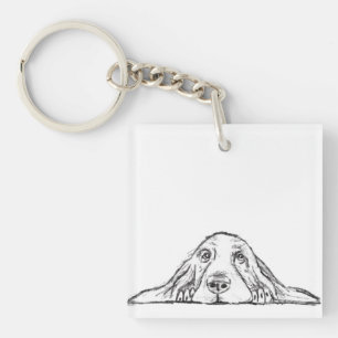 basset hound black white simple puppy dog eyes key ring