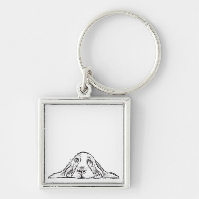 basset hound black white simple puppy dog eyes  key ring (Front)