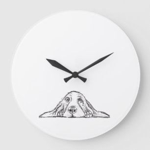 basset hound black white simple puppy dog eyes  large clock