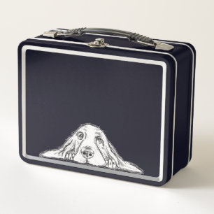 basset hound black white simple puppy dog eyes  metal lunch box