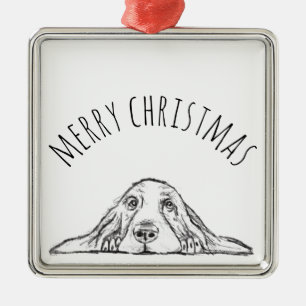 basset hound black white simple puppy dog eyes metal tree decoration