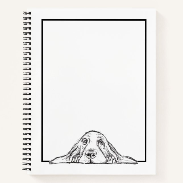 basset hound black white simple puppy dog eyes  notebook (Front)
