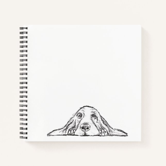 basset hound black white simple puppy dog eyes notebook (Front)