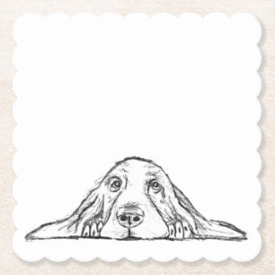 basset hound black white simple puppy dog eyes  paper coaster