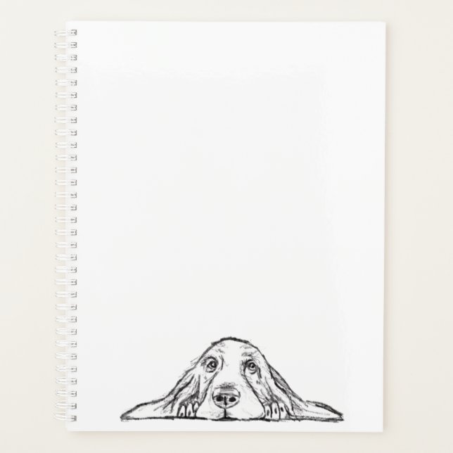 basset hound black white simple puppy dog eyes  planner (Front)