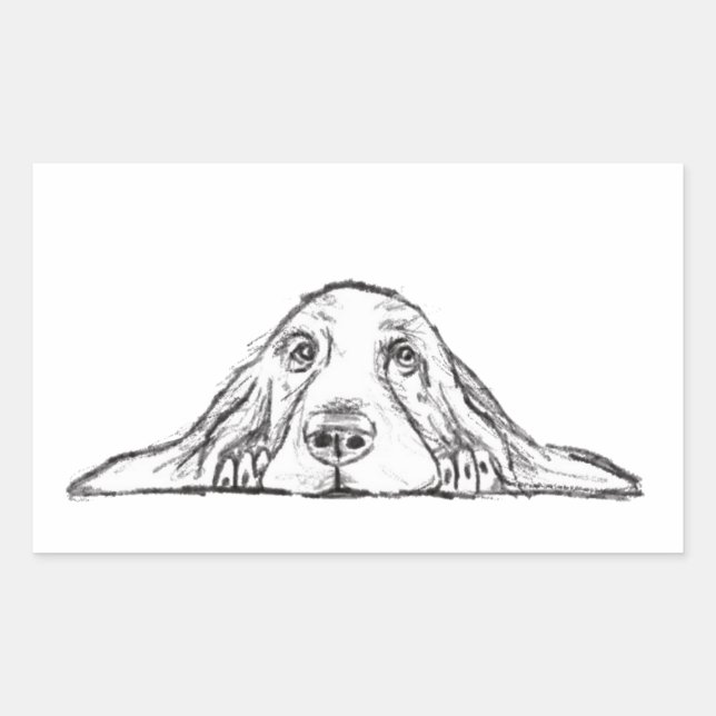basset hound black white simple puppy dog eyes  rectangular sticker (Front)