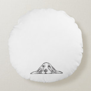 basset hound black white simple puppy dog eyes round cushion