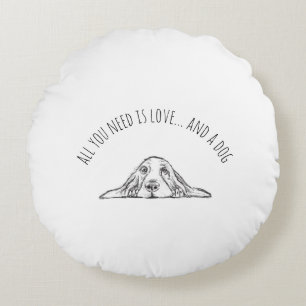 basset hound black white simple puppy dog eyes  round cushion