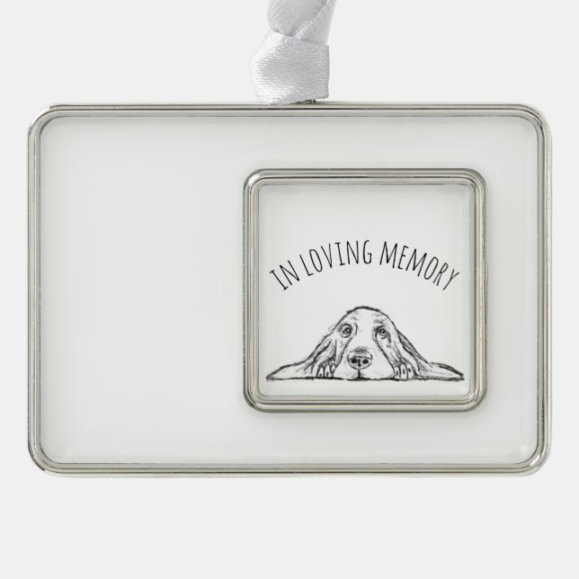 basset hound black white simple puppy dog eyes  silver plated framed ornament (Front)