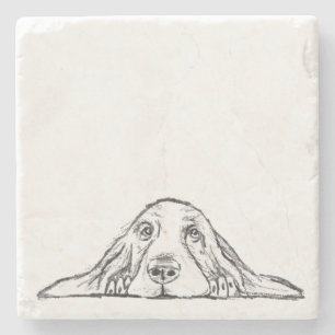 basset hound black white simple puppy dog eyes  stone coaster