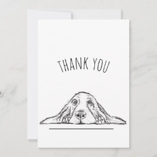basset hound black white simple puppy dog eyes thank you card