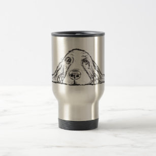 basset hound black white simple puppy dog eyes  travel mug