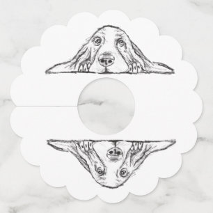 basset hound black white simple puppy dog eyes  wine glass tag