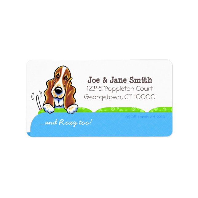 Basset Hound Blue Couch Pet Name Personalised Label (Front)